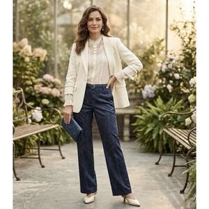 BANANA REPUBLIC Blue Floral Logan Pant Size 4S Trouser-Fit Wool-Blend
